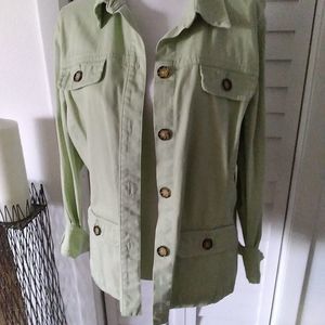 𝅺Tabi‎ Celery Green women's button down utility jacket with pockets  Sz. M
